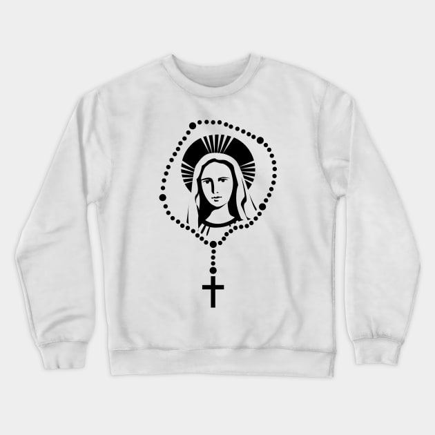 Virgin Mary & Catholic Rosary Crewneck Sweatshirt by Wizardmode